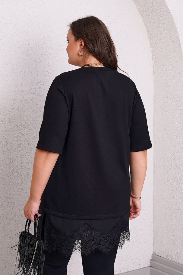 SHORT SLEEVE LACE DETAIL T-SHIRT