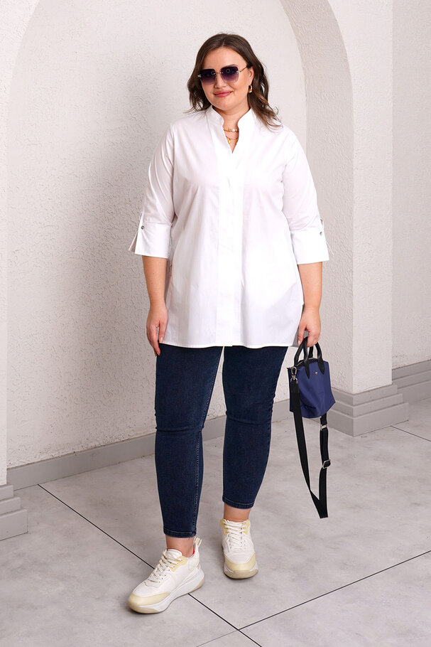 STAND COLLAR POPLIN SHIRT