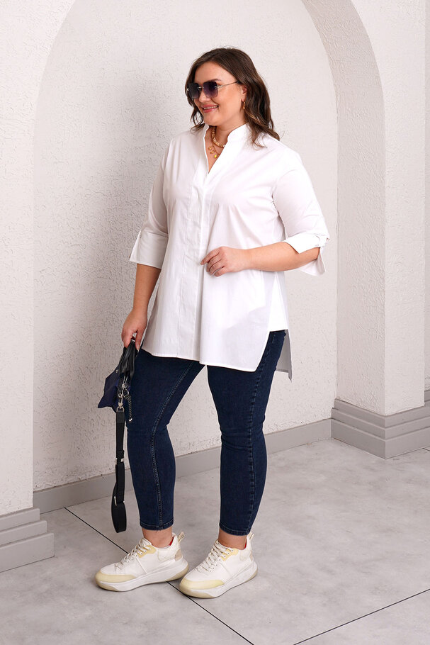 STAND COLLAR POPLIN SHIRT