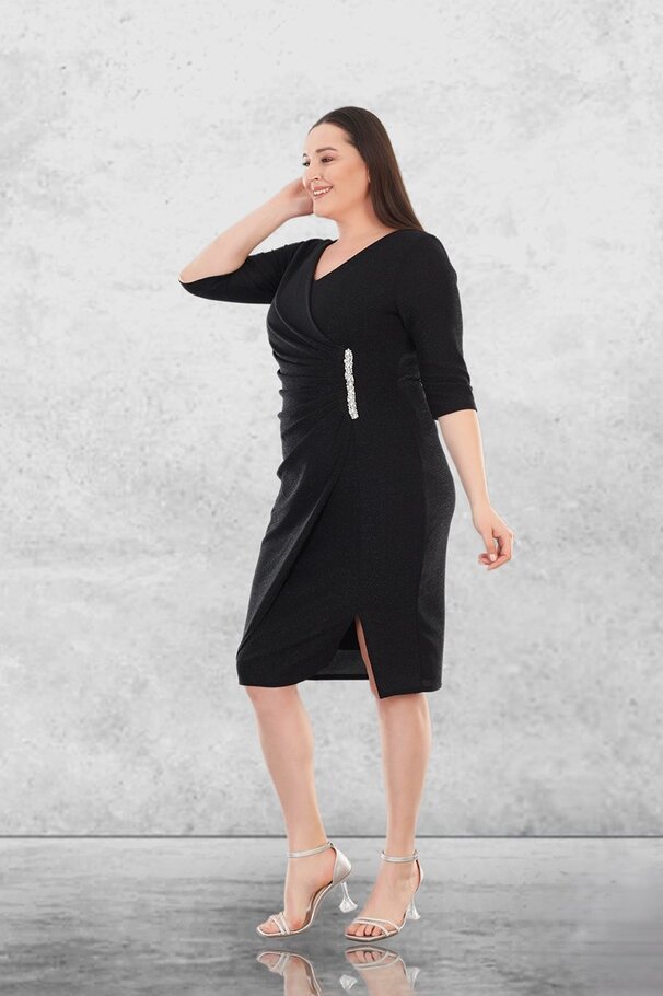 STONE DETAIL CROSSOVER EVENING DRESS