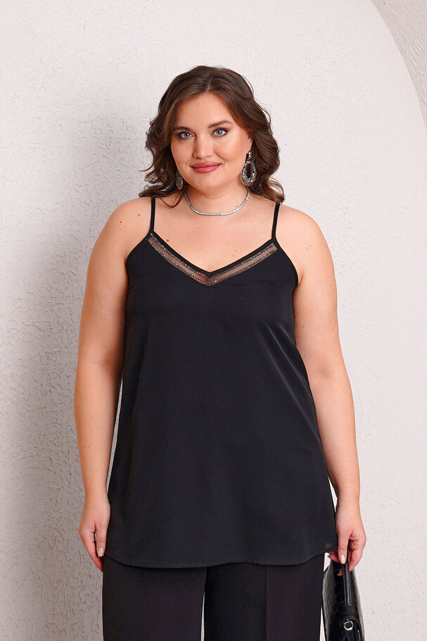 STONE TRIM TULLE DETAIL CAMISOLE BLOUSE