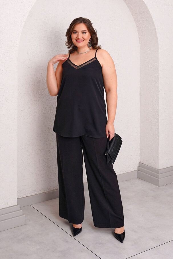 STONE TRIM TULLE DETAIL CAMISOLE BLOUSE