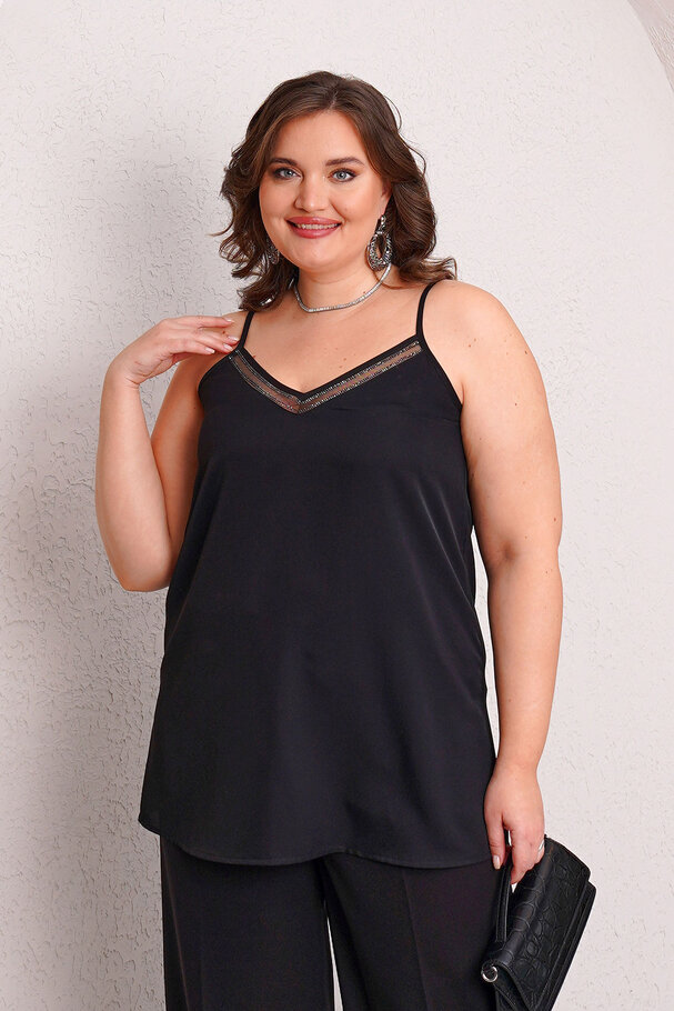 STONE TRIM TULLE DETAIL CAMISOLE BLOUSE