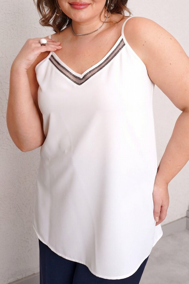 STONE TRIM TULLE DETAIL CAMISOLE BLOUSE