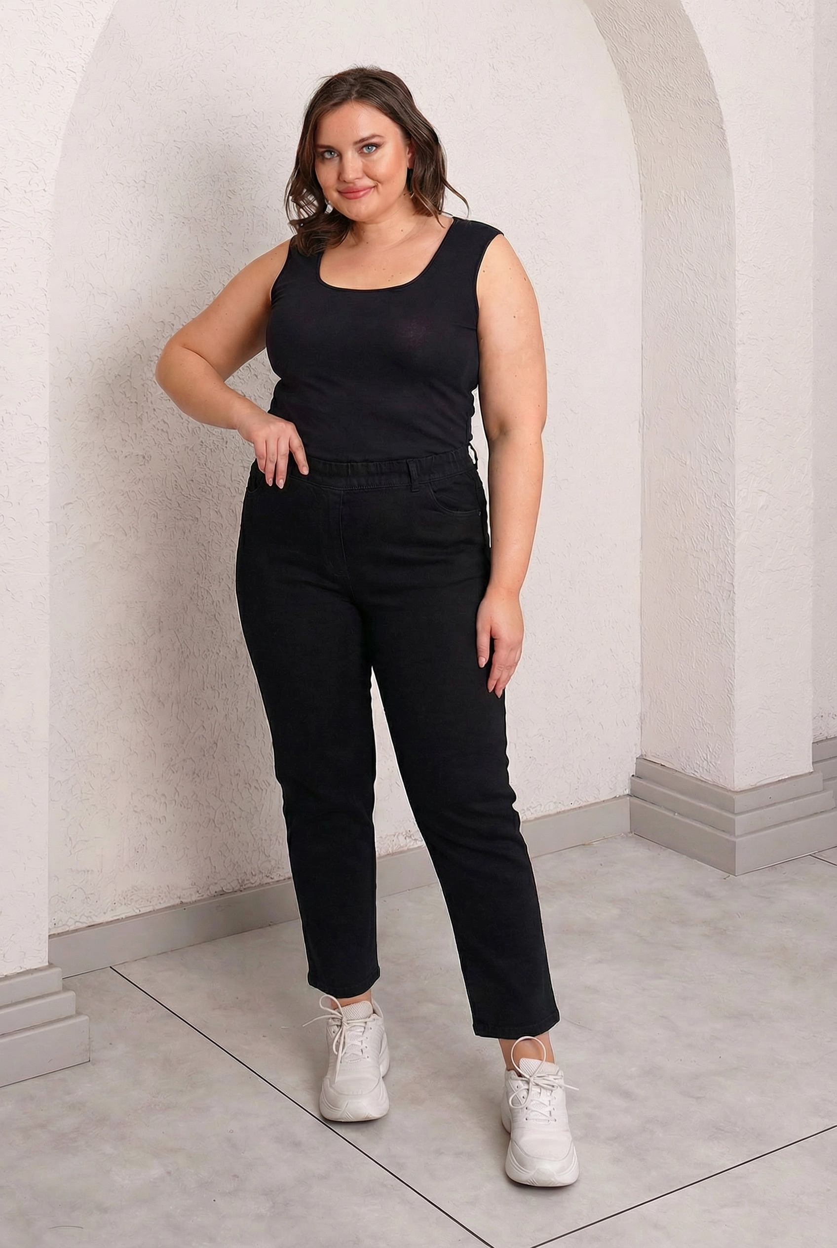 STRETCH ELASTIC WAIST MOM JEAN +54