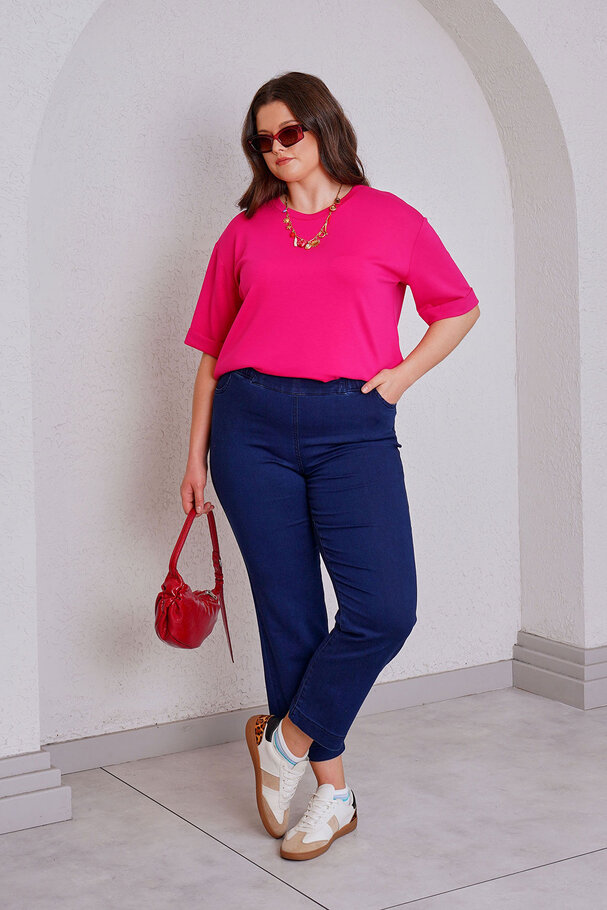 STRETCH ELASTIC WAIST MOM JEAN +54