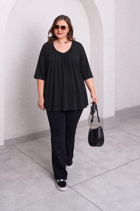  - V-NECK GATHERED BASIC T-SHIRT (1)