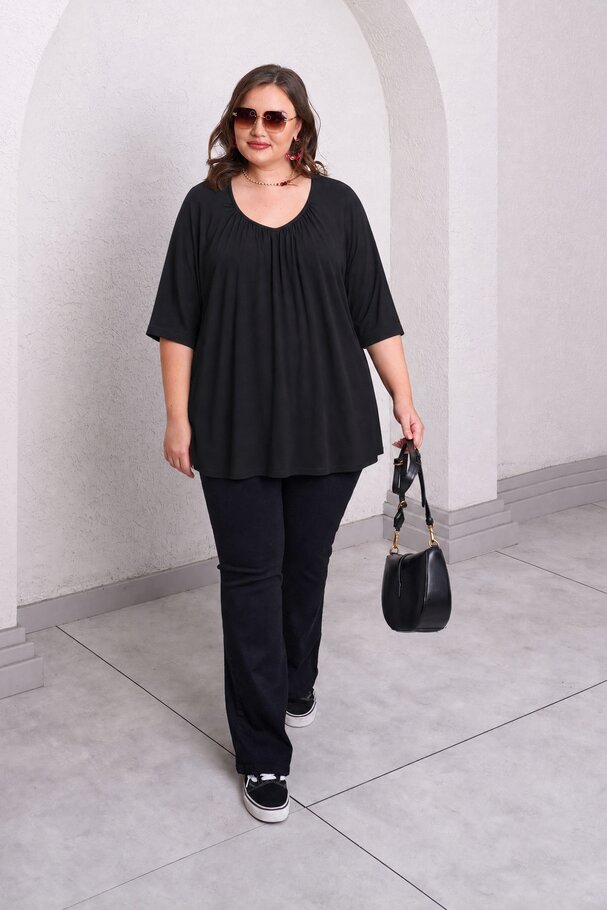 V-NECK GATHERED BASIC T-SHIRT