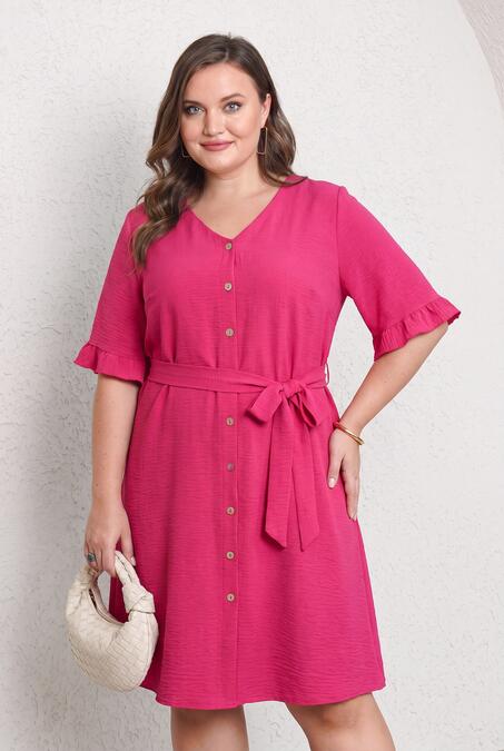  - V-NECK LINEN-TEXTURED DRESS WITH RUFFLE DETAILS (1)