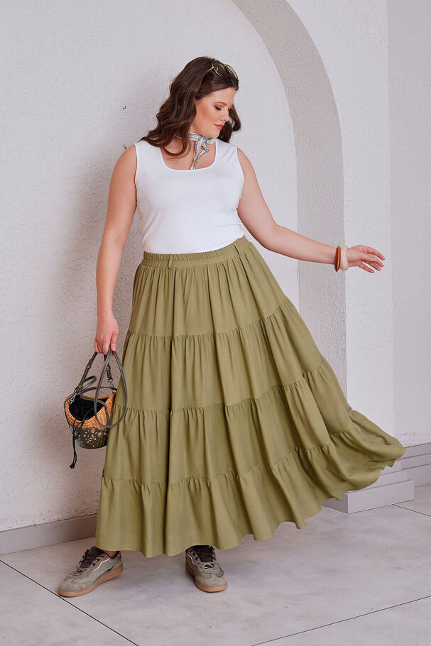WOVEN VISCOSE TIERED MAXI SKIRT