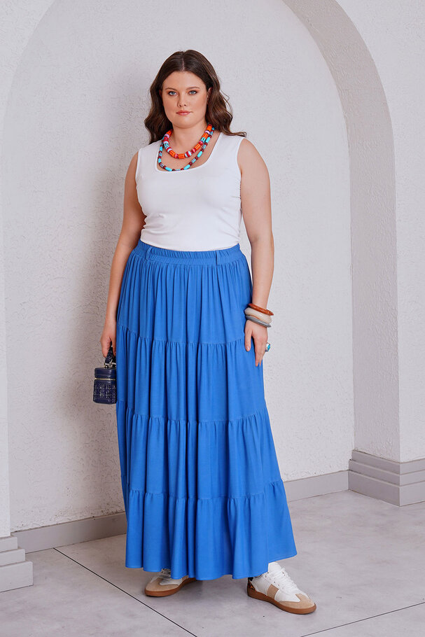 WOVEN VISCOSE TIERED MAXI SKIRT