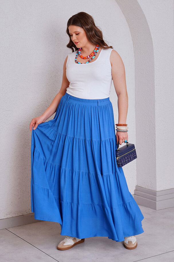WOVEN VISCOSE TIERED MAXI SKIRT
