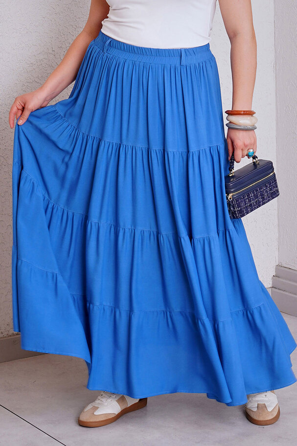WOVEN VISCOSE TIERED MAXI SKIRT