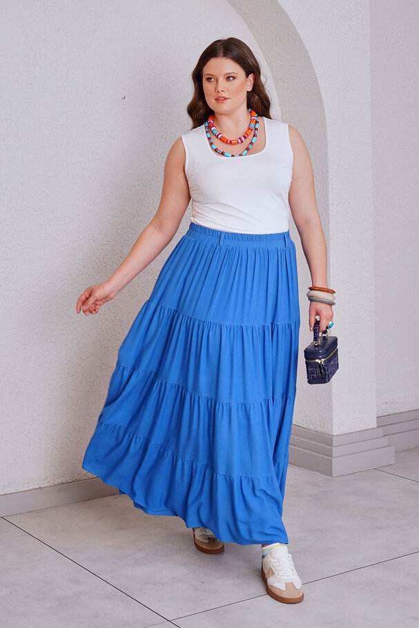 WOVEN VISCOSE TIERED MAXI SKIRT