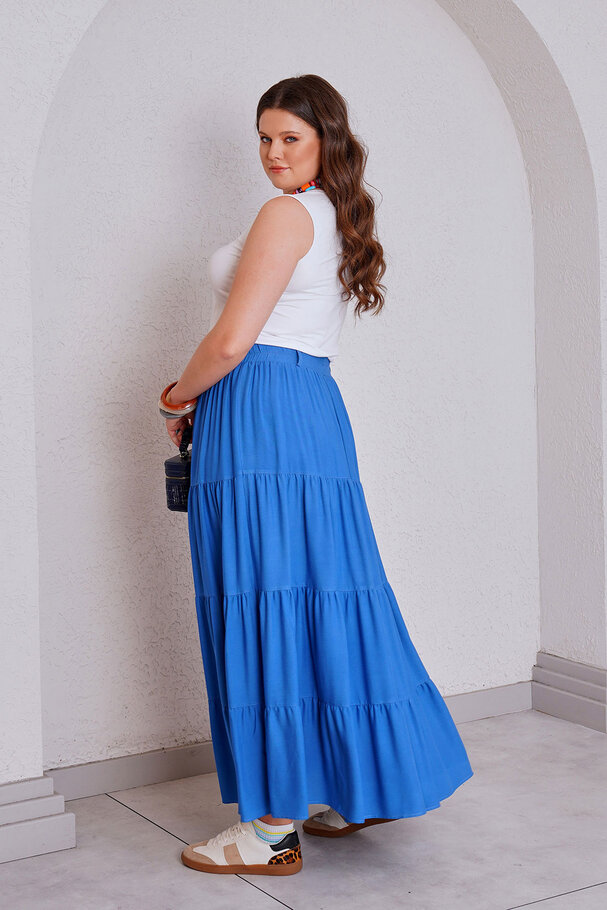 WOVEN VISCOSE TIERED MAXI SKIRT