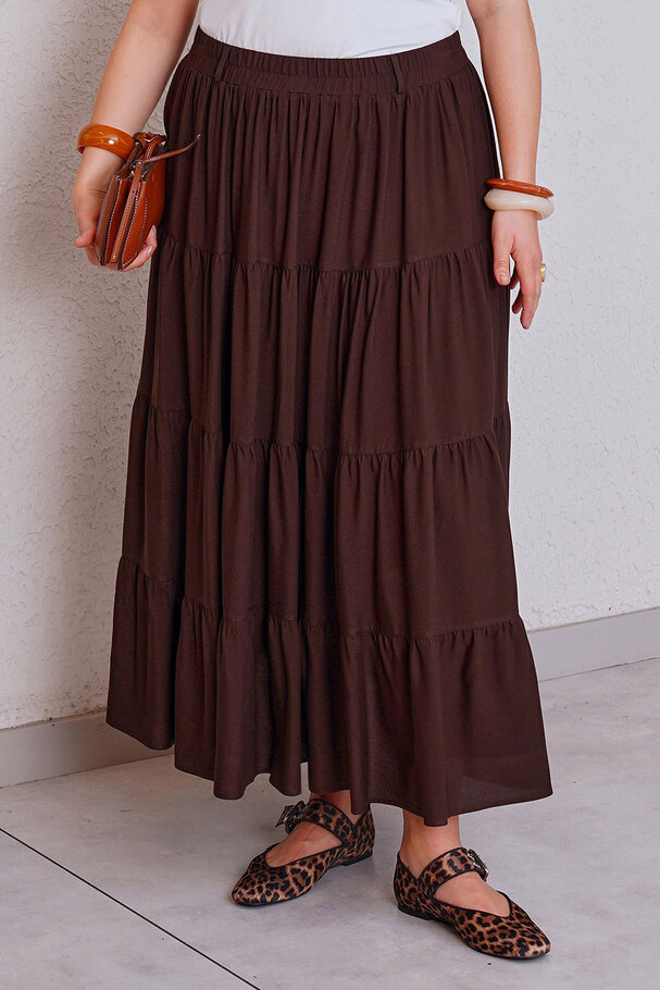WOVEN VISCOSE TIERED MAXI SKIRT