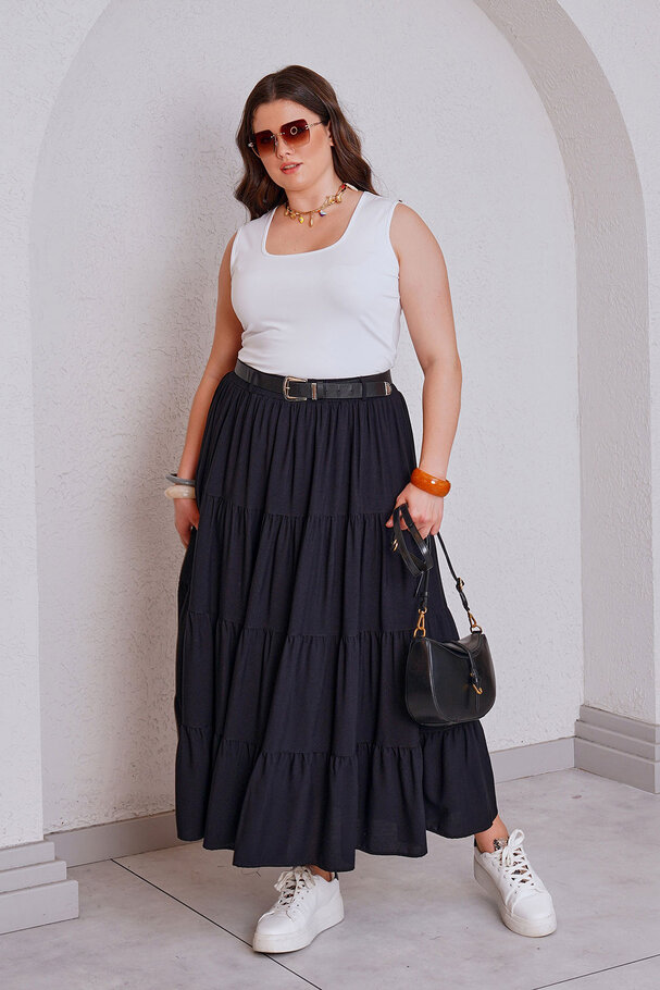 WOVEN VISCOSE TIERED MAXI SKIRT