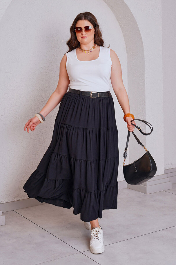 WOVEN VISCOSE TIERED MAXI SKIRT