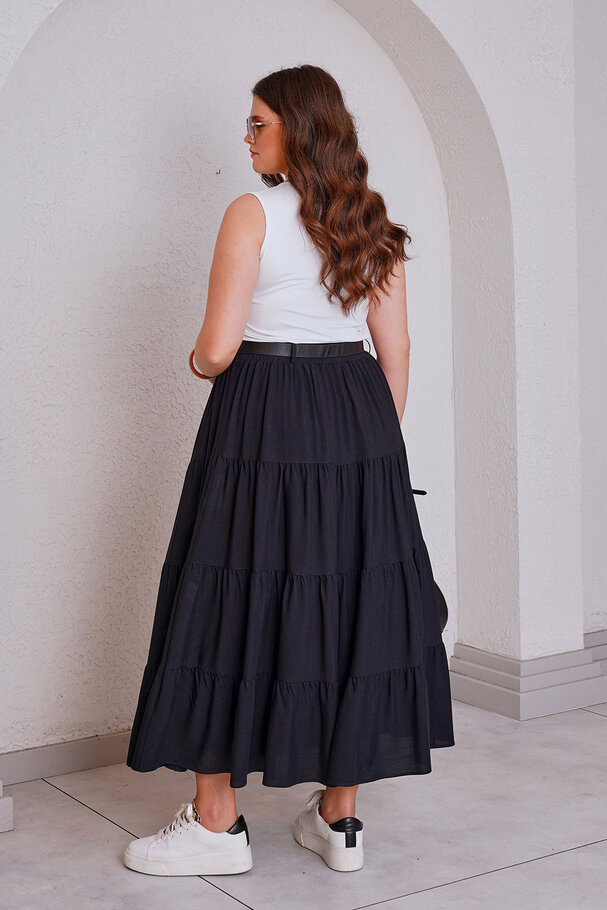 WOVEN VISCOSE TIERED MAXI SKIRT