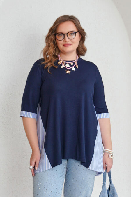 Büyük Moda - POPLİN DETAYLI TİŞÖRT Büyük Moda - POPLİN DETAYLI TİŞÖRT