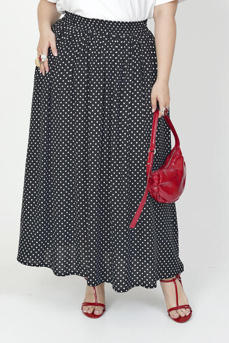 54635 - PUANLI VİSKOZ MİDİ ETEK (1)  - PUANLI VİSKOZ MİDİ ETEK (1)