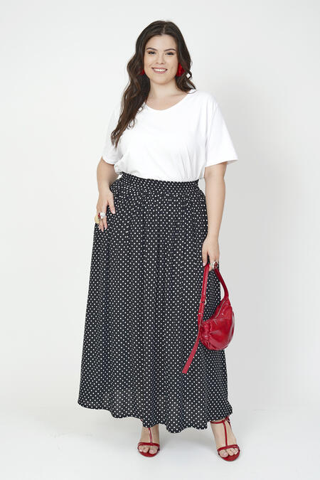 54635 - PUANLI VİSKOZ MİDİ ETEK 54635 - PUANLI VİSKOZ MİDİ ETEK