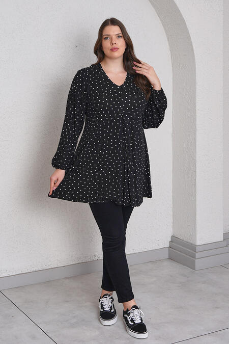  - PUANTİYE DESENLİ PİLELİ BLUZ (1)