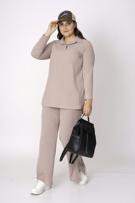 Büyük Moda - RIBBED HOODIE AND TROUSERS CO-ORD SET (1)