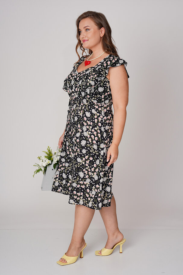 RUFFLED VISCOSE DRESS