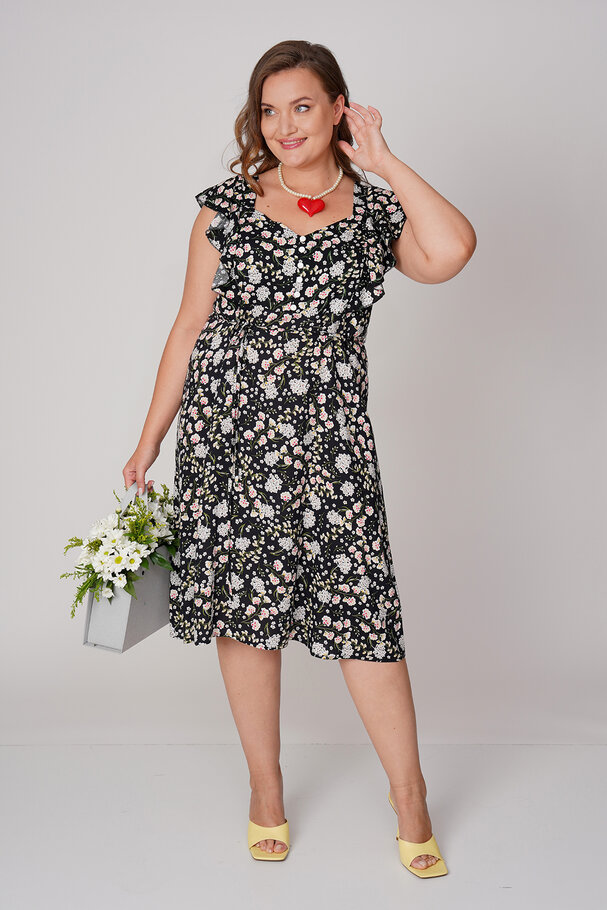 RUFFLED VISCOSE DRESS