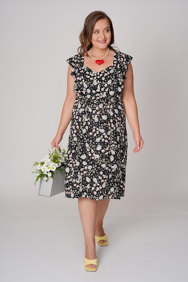 RUFFLED VISCOSE DRESS