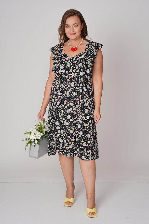 RUFFLED VISCOSE DRESS