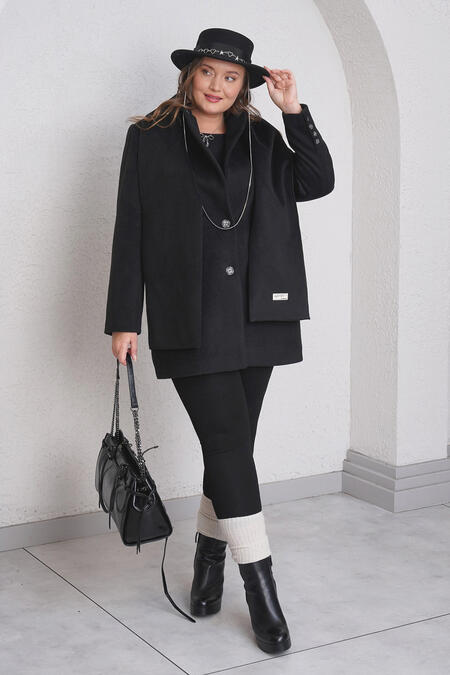 Büyük Moda - ŞAL DETAYLI KAŞE BLAZER CEKET Büyük Moda - ŞAL DETAYLI KAŞE BLAZER CEKET