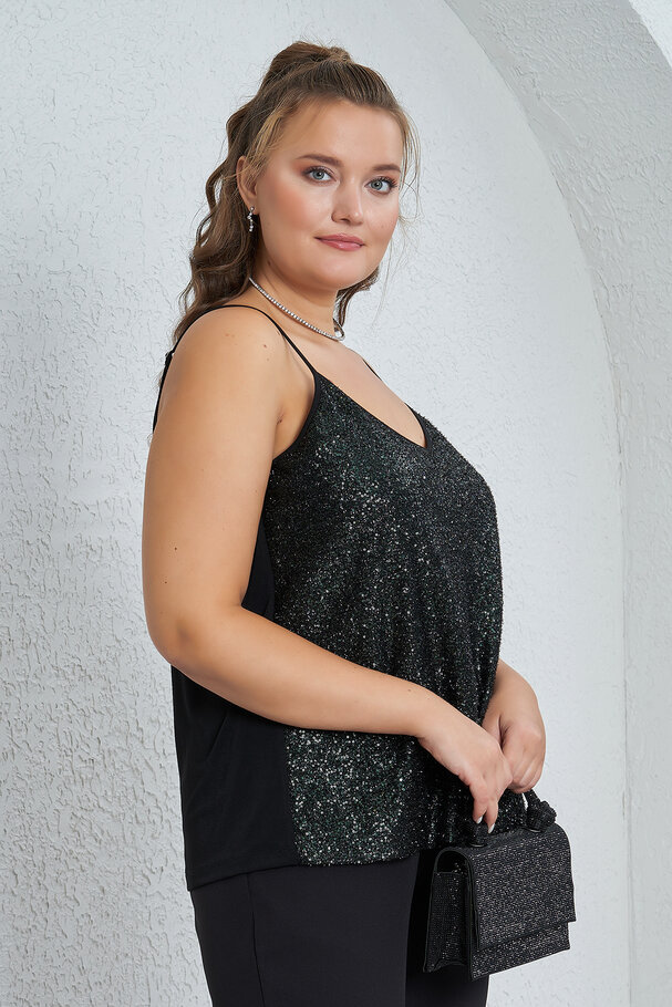 SEQUINED TOP WITH THIN STRAPS