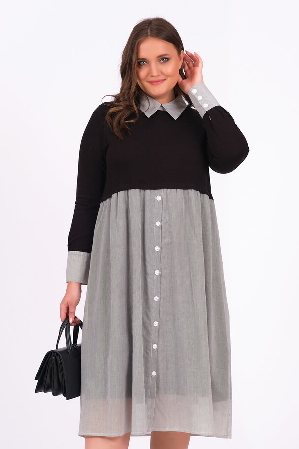 SHIRT DRESS WITH MIXED FABRIC