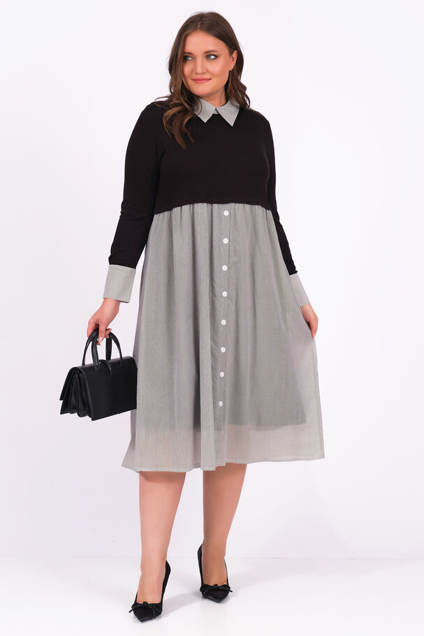 SHIRT DRESS WITH MIXED FABRIC