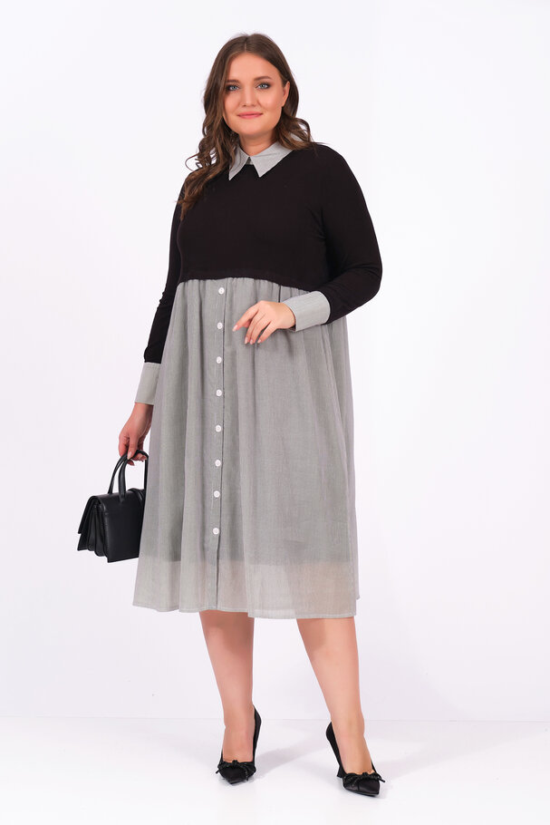 SHIRT DRESS WITH MIXED FABRIC