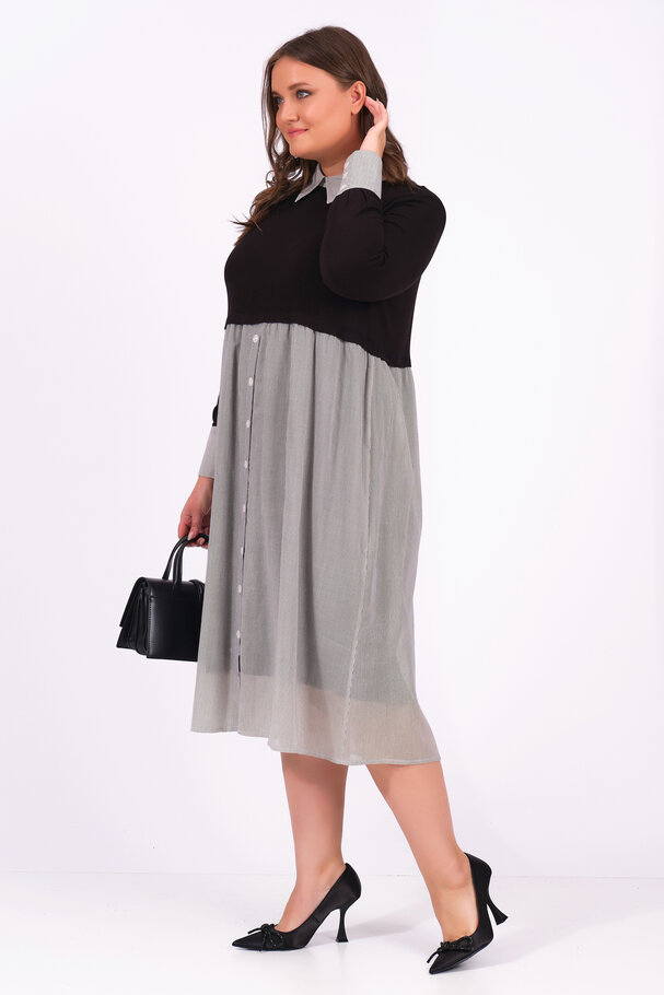 SHIRT DRESS WITH MIXED FABRIC