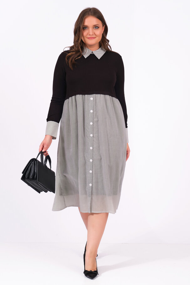 SHIRT DRESS WITH MIXED FABRIC
