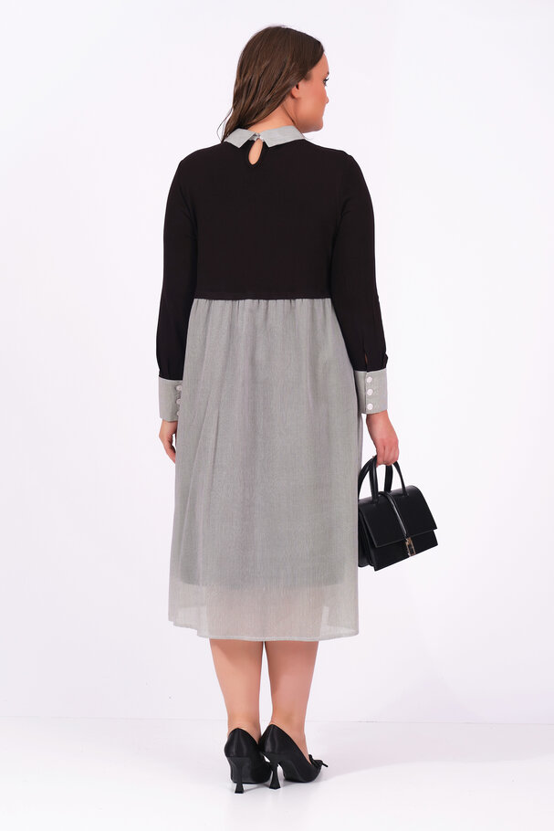 SHIRT DRESS WITH MIXED FABRIC