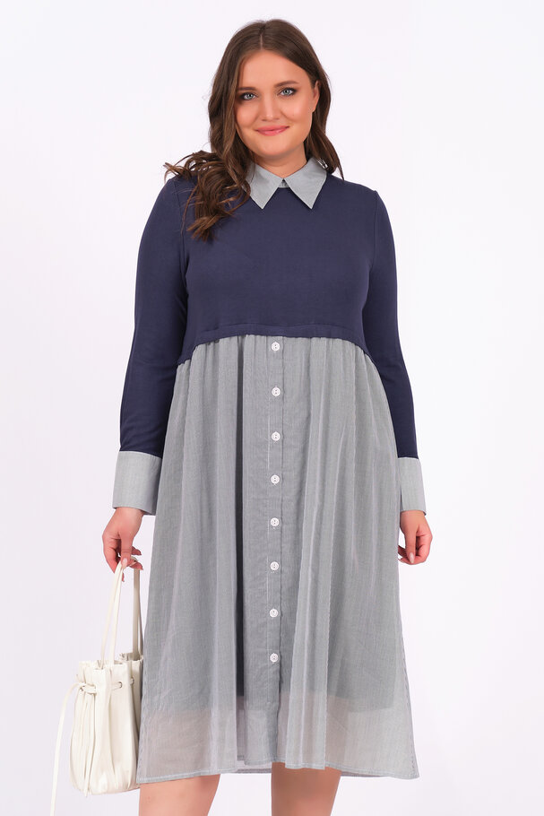 SHIRT DRESS WITH MIXED FABRIC