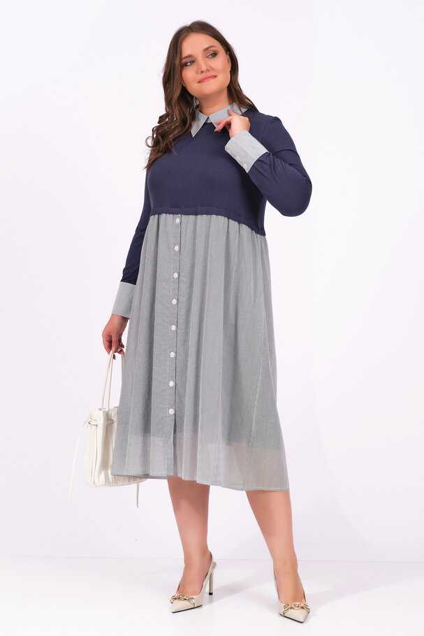 SHIRT DRESS WITH MIXED FABRIC
