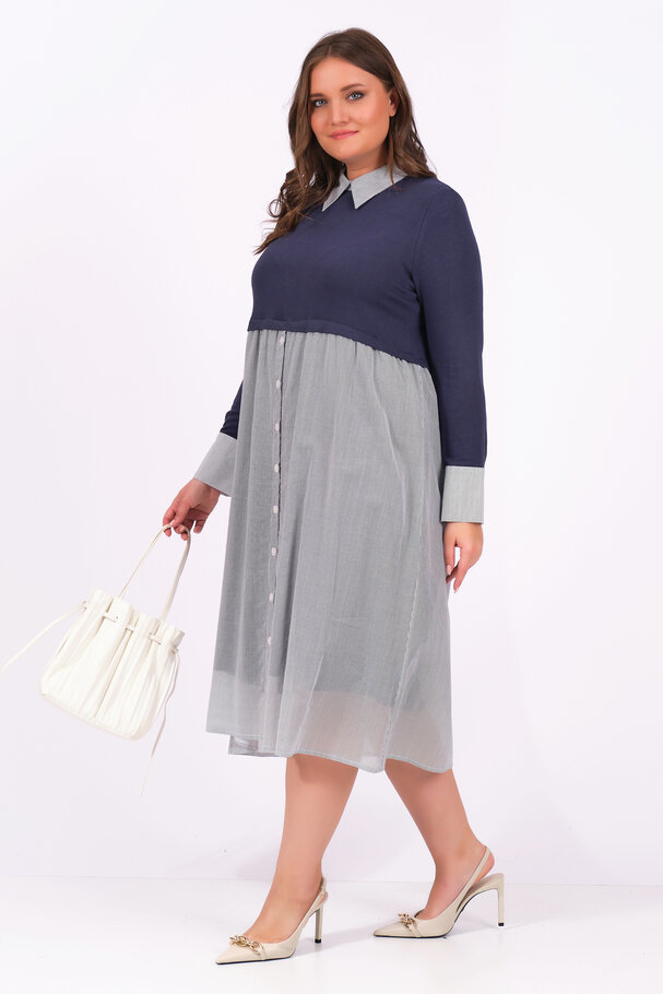 SHIRT DRESS WITH MIXED FABRIC