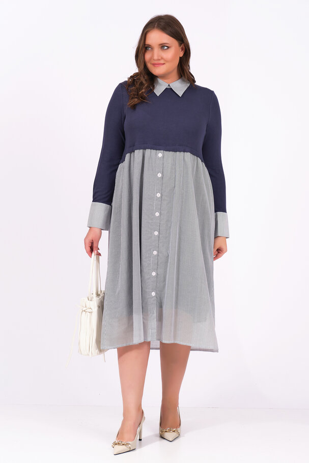 SHIRT DRESS WITH MIXED FABRIC