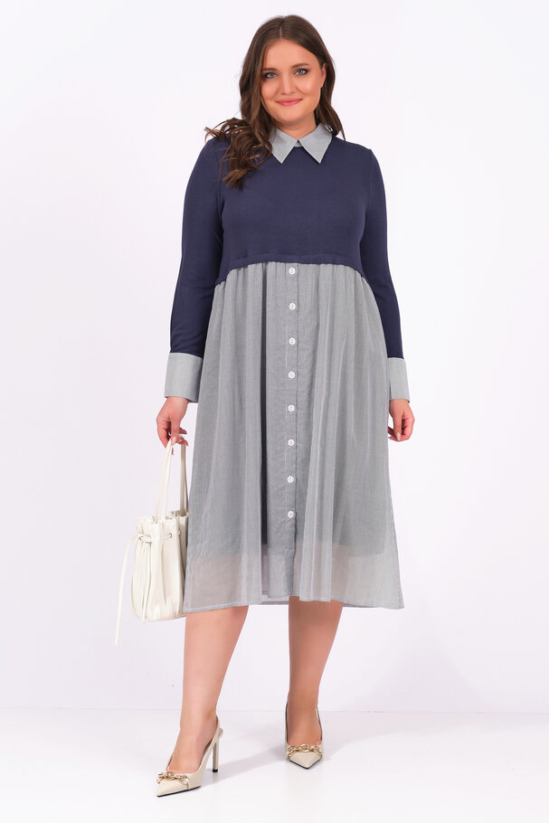 SHIRT DRESS WITH MIXED FABRIC