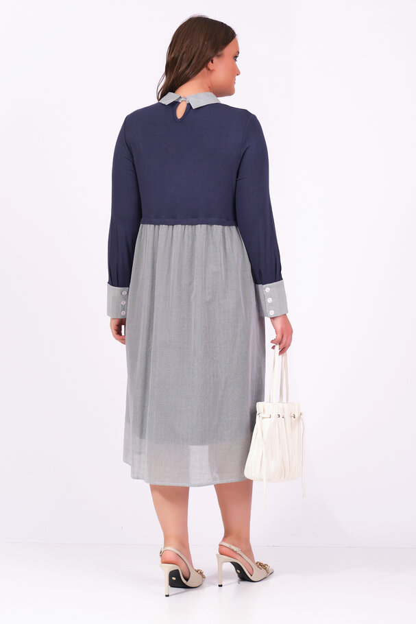 SHIRT DRESS WITH MIXED FABRIC