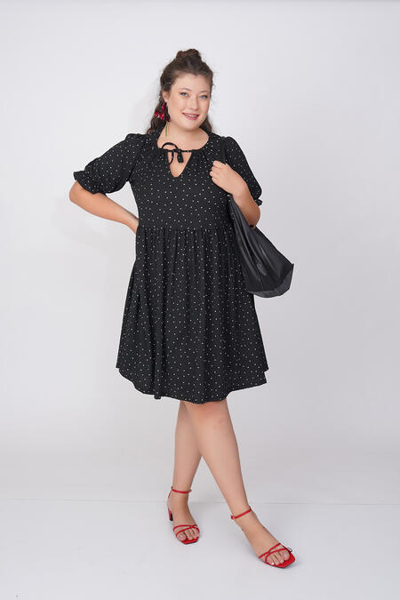 Büyük Moda - SİYAH NOKTA DESENLİ MİNİ ELBİSE Büyük Moda - SİYAH NOKTA DESENLİ MİNİ ELBİSE