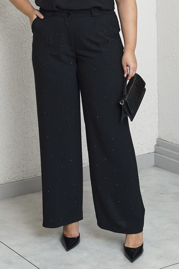 STONE-EMBELLISHED WIDE-LEG CREPE TROUSERS