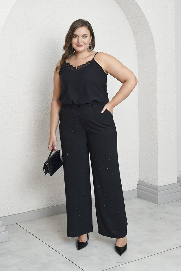 STONE-EMBELLISHED WIDE-LEG CREPE TROUSERS