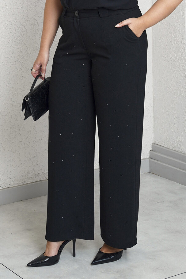 STONE-EMBELLISHED WIDE-LEG CREPE TROUSERS
